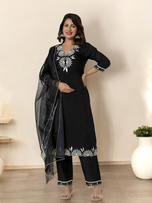 Black Embroidered Kurta Set for Women - Perfect for Any Occasion