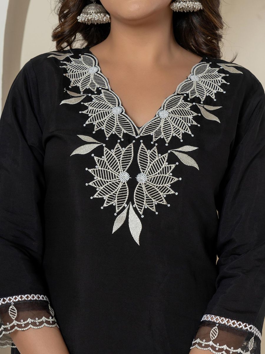 Black Embroidered Kurta Set for Women - Perfect for Any Occasion