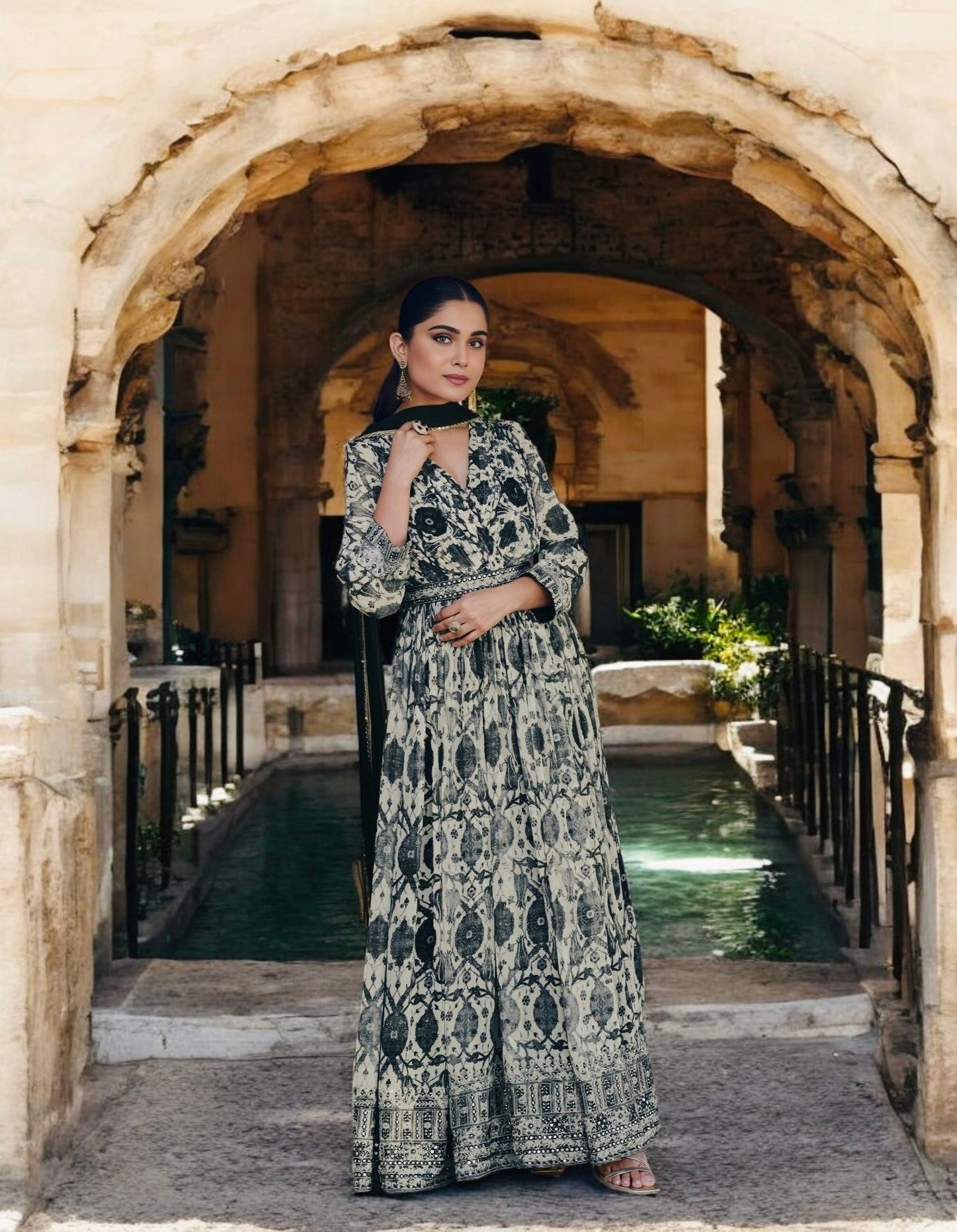 Black and White Maxi Dress - Timeless Style in a Historic Setting