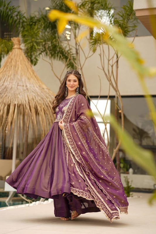 Light Purple Embroidered Anarkali Dress with Dupatta