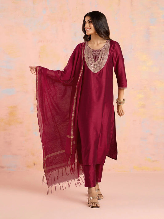 Elegant Maroon Gota Patti Kurta Suit with Dupatta