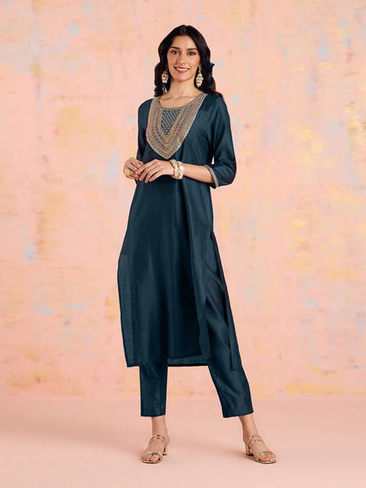 Elegant Teal Blue Gota Patti Kurta Set with Dupatta